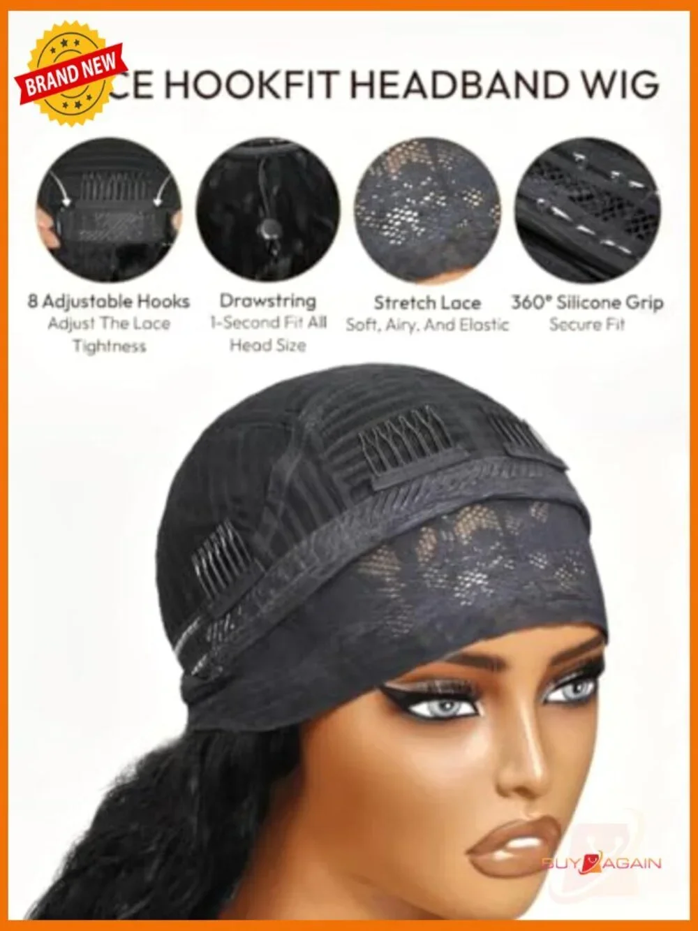 Water Wave Headband Wig Human Hair 150% Density Drawstring No-Slip